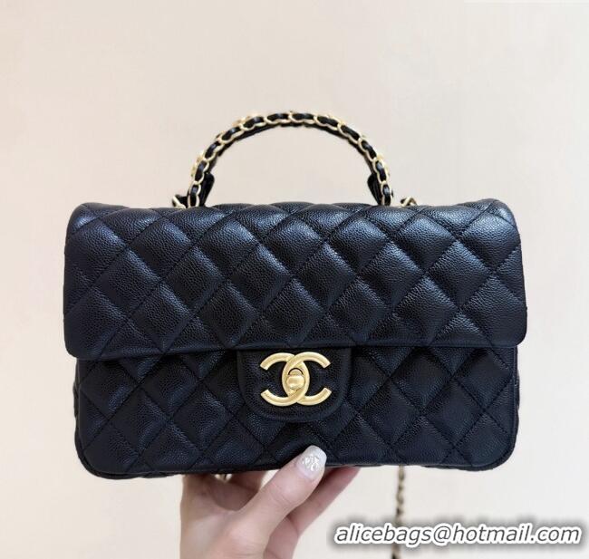 Luxury Discount Chanel Small Flap Bag with Top Handle in Grained Shiny Calfskin AS5702 Black 2025 Top Quality