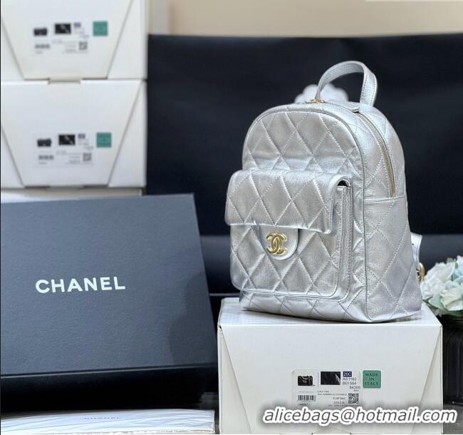 Super Quality Chanel Backpack in Silver Calfskin AS5793 Fall-Winter 2025/2026