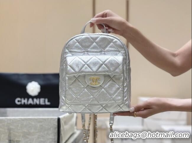 Super Quality Chanel Backpack in Silver Calfskin AS5793 Fall-Winter 2025/2026