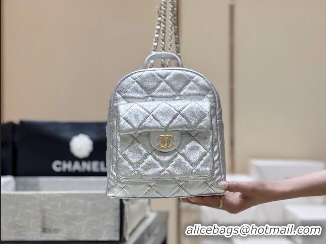 Super Quality Chanel Backpack in Silver Calfskin AS5793 Fall-Winter 2025/2026