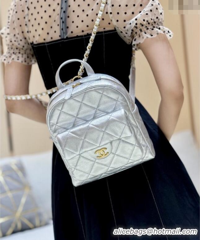 Super Quality Chanel Backpack in Silver Calfskin AS5793 Fall-Winter 2025/2026