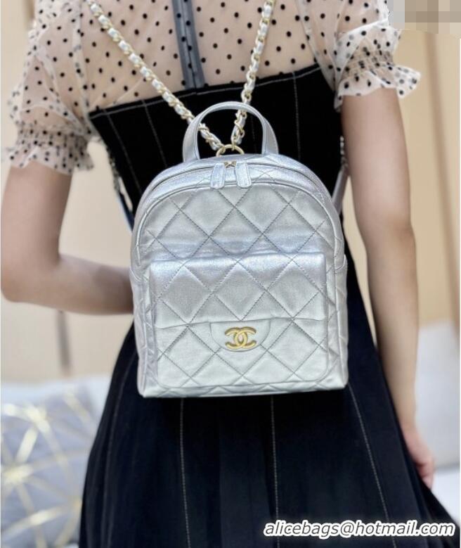 Super Quality Chanel Backpack in Silver Calfskin AS5793 Fall-Winter 2025/2026