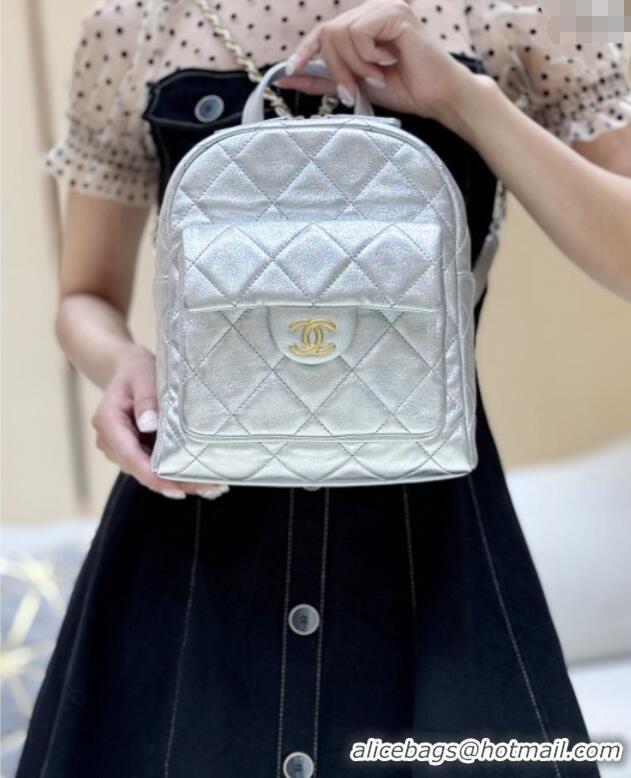 Super Quality Chanel Backpack in Silver Calfskin AS5793 Fall-Winter 2025/2026