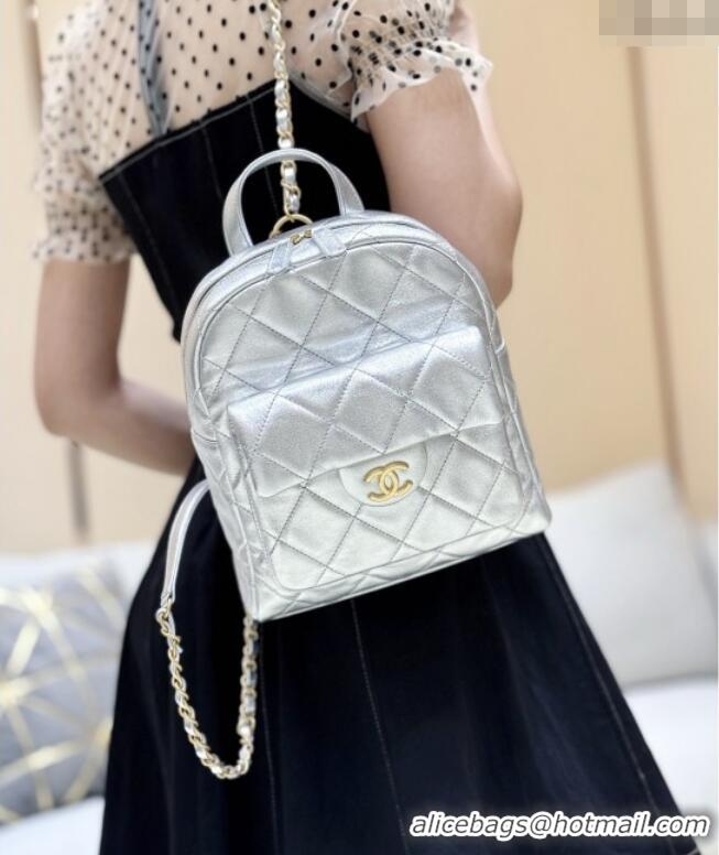 Super Quality Chanel Backpack in Silver Calfskin AS5793 Fall-Winter 2025/2026
