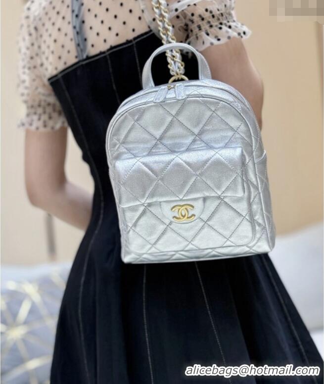 Super Quality Chanel Backpack in Silver Calfskin AS5793 Fall-Winter 2025/2026