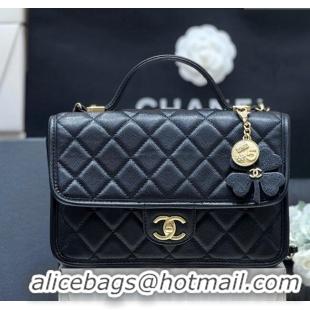 Promotional Chanel Flap Bag with Top Handle in Grained Shiny Calfskin AS3653 Black 2025 Top Quality