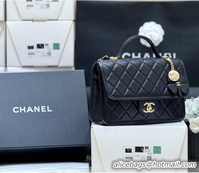 Promotional Chanel Flap Bag with Top Handle in Grained Shiny Calfskin AS3653 Black 2025 Top Quality