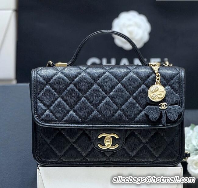Promotional Chanel Flap Bag with Top Handle in Grained Shiny Calfskin AS3653 Black 2025 Top Quality