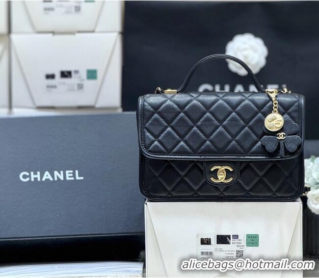 Promotional Chanel Flap Bag with Top Handle in Grained Shiny Calfskin AS3653 Black 2025 Top Quality