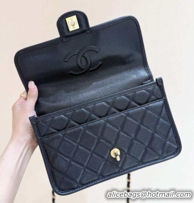 Promotional Chanel Flap Bag with Top Handle in Grained Shiny Calfskin AS3653 Black 2025 Top Quality