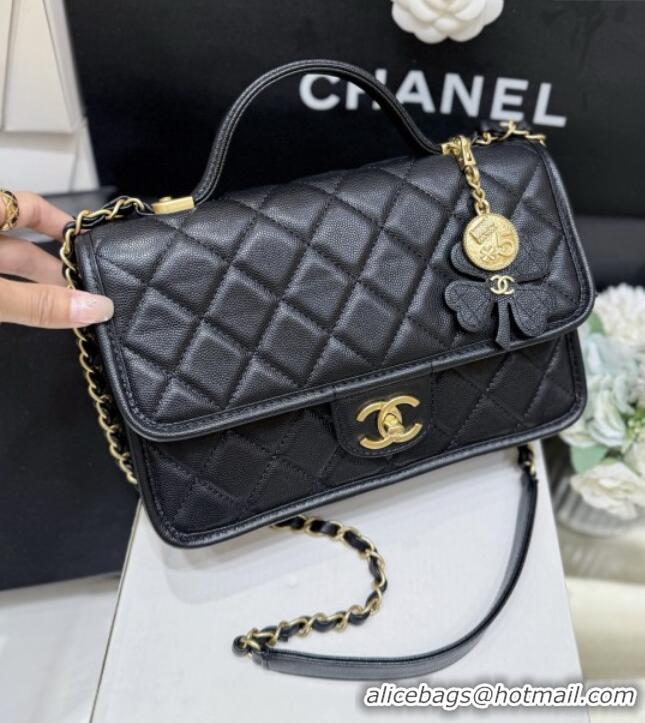 Promotional Chanel Flap Bag with Top Handle in Grained Shiny Calfskin AS3653 Black 2025 Top Quality