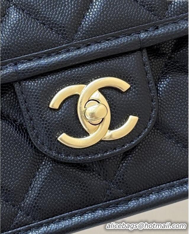 Promotional Chanel Flap Bag with Top Handle in Grained Shiny Calfskin AS3653 Black 2025 Top Quality