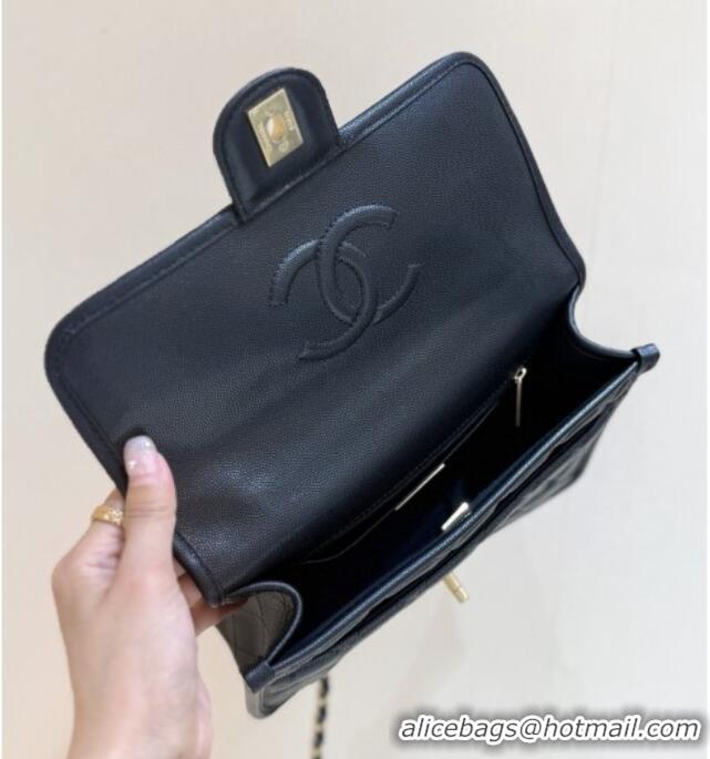 Promotional Chanel Flap Bag with Top Handle in Grained Shiny Calfskin AS3653 Black 2025 Top Quality