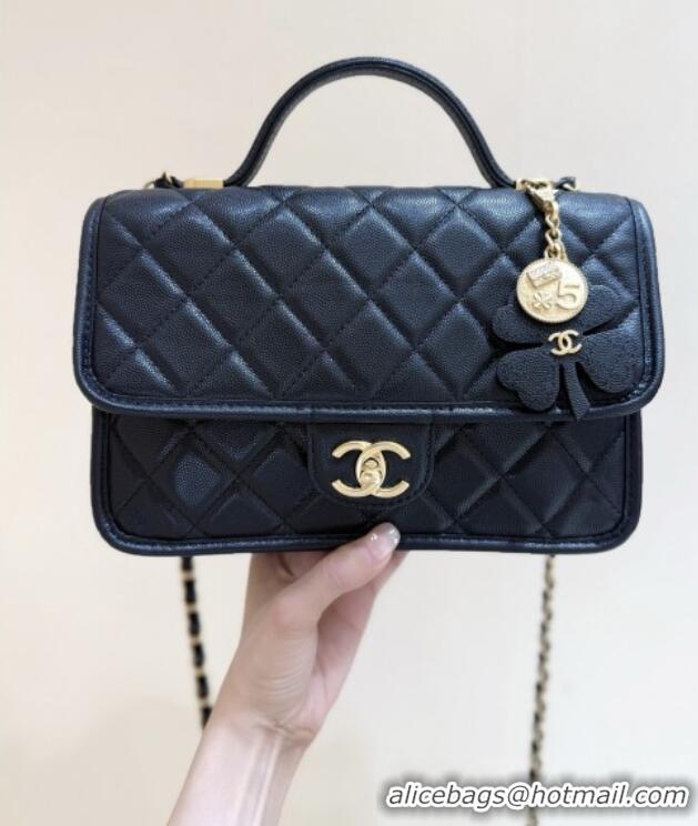 Promotional Chanel Flap Bag with Top Handle in Grained Shiny Calfskin AS3653 Black 2025 Top Quality