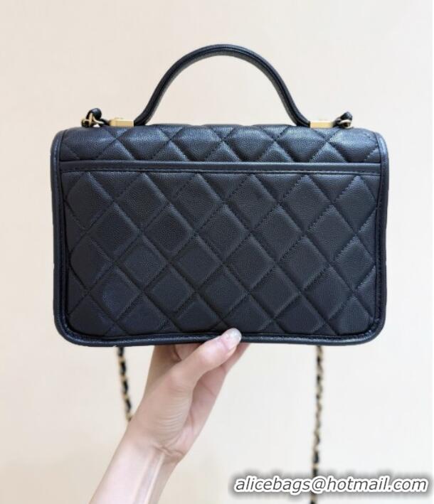 Promotional Chanel Flap Bag with Top Handle in Grained Shiny Calfskin AS3653 Black 2025 Top Quality