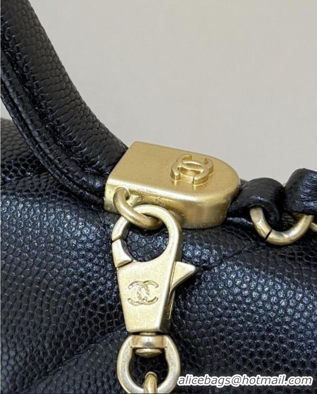 Promotional Chanel Flap Bag with Top Handle in Grained Shiny Calfskin AS3653 Black 2025 Top Quality