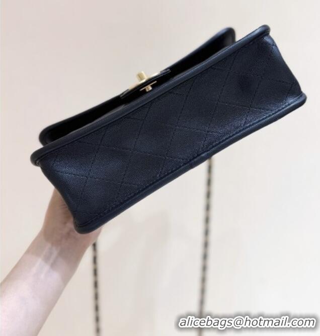 Promotional Chanel Flap Bag with Top Handle in Grained Shiny Calfskin AS3653 Black 2025 Top Quality