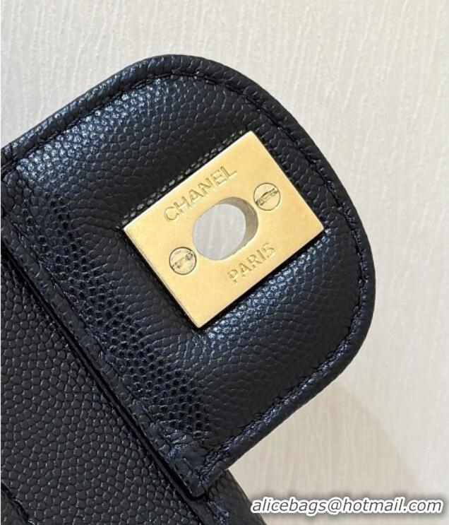 Promotional Chanel Flap Bag with Top Handle in Grained Shiny Calfskin AS3653 Black 2025 Top Quality