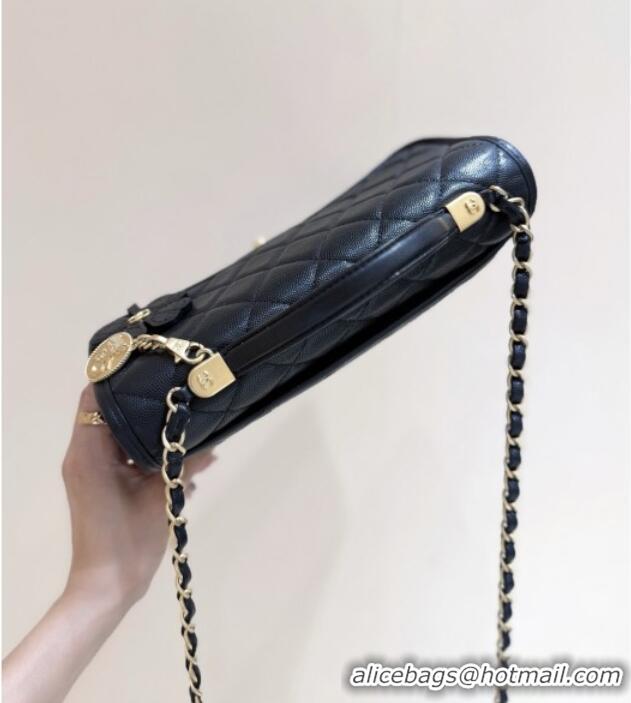 Promotional Chanel Flap Bag with Top Handle in Grained Shiny Calfskin AS3653 Black 2025 Top Quality