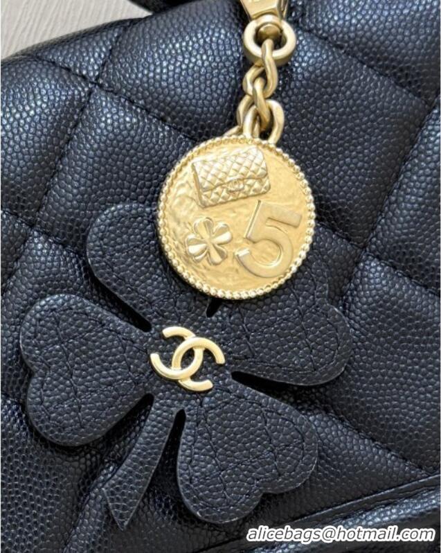 Promotional Chanel Flap Bag with Top Handle in Grained Shiny Calfskin AS3653 Black 2025 Top Quality