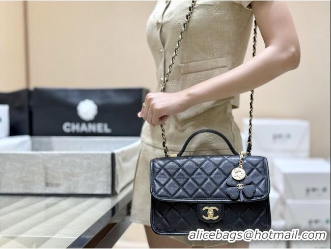 Promotional Chanel Flap Bag with Top Handle in Grained Shiny Calfskin AS3653 Black 2025 Top Quality