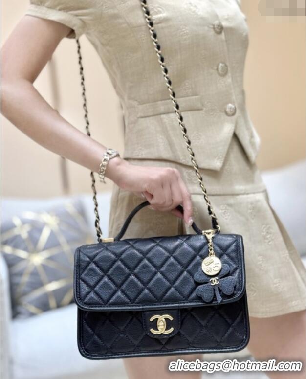 Promotional Chanel Flap Bag with Top Handle in Grained Shiny Calfskin AS3653 Black 2025 Top Quality