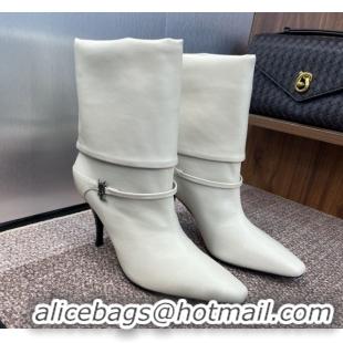 Shop Cheap Saint Laurent Niki Heel Ankle Boots 9.5cm with YSL Strap in Calfskin White 0825078