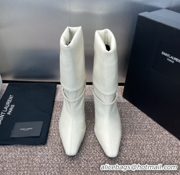 Shop Cheap Saint Laurent Niki Heel Ankle Boots 9.5cm with YSL Strap in Calfskin White 0825078