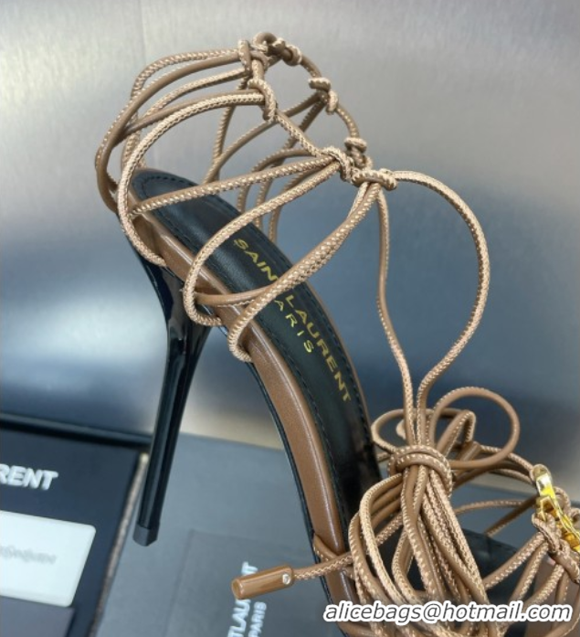 Luxury Saint Laurent Babylone Heel Sandals 9.5cm in Lambskin Leather Powder Brown 785706 0825088