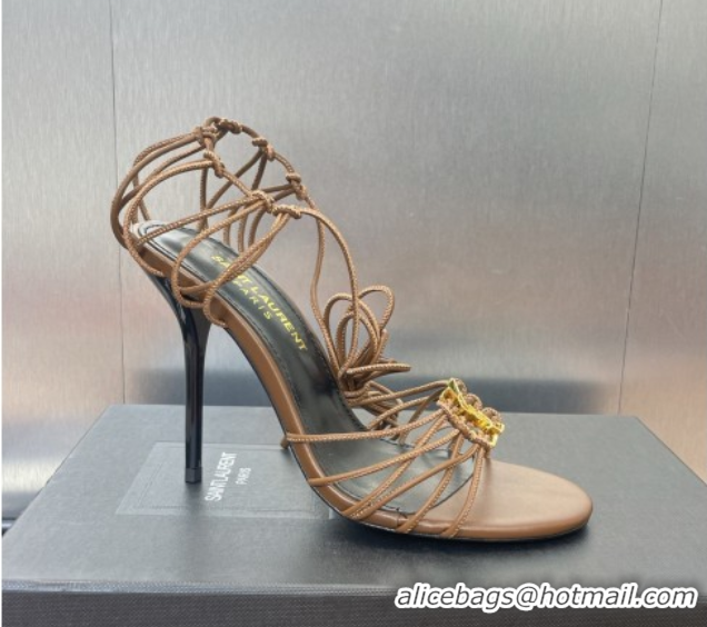 Luxury Saint Laurent Babylone Heel Sandals 9.5cm in Lambskin Leather Powder Brown 785706 0825088