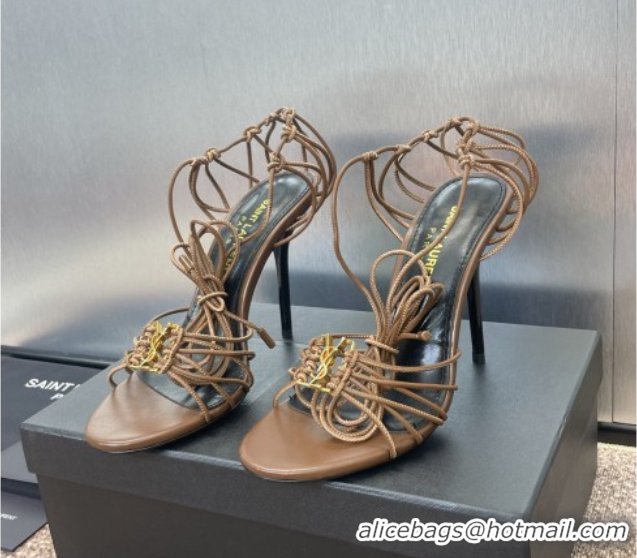 Luxury Saint Laurent Babylone Heel Sandals 9.5cm in Lambskin Leather Powder Brown 785706 0825088