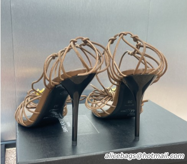 Luxury Saint Laurent Babylone Heel Sandals 9.5cm in Lambskin Leather Powder Brown 785706 0825088