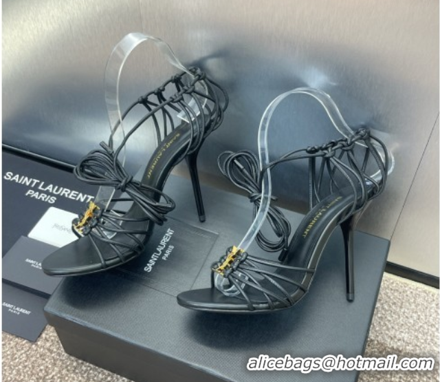 Sumptuous Saint Laurent Babylone Heel Sandals 9.5cm in Lambskin Leather Black 0825089