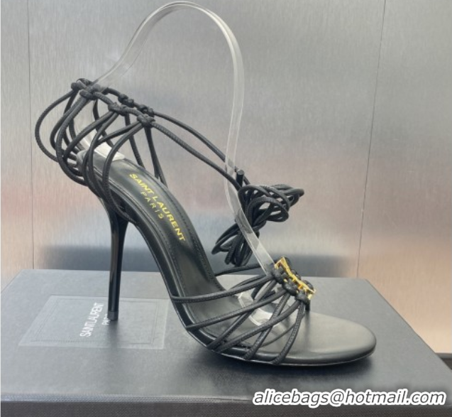 Sumptuous Saint Laurent Babylone Heel Sandals 9.5cm in Lambskin Leather Black 0825089