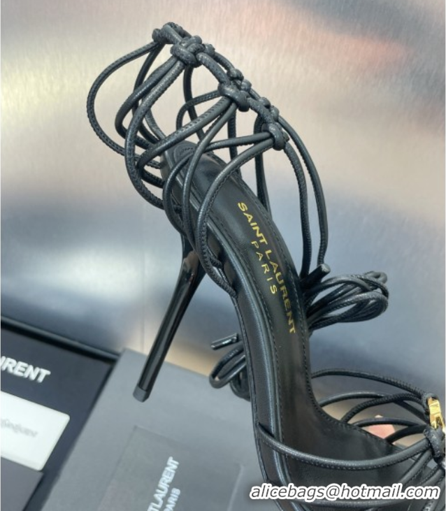 Sumptuous Saint Laurent Babylone Heel Sandals 9.5cm in Lambskin Leather Black 0825089