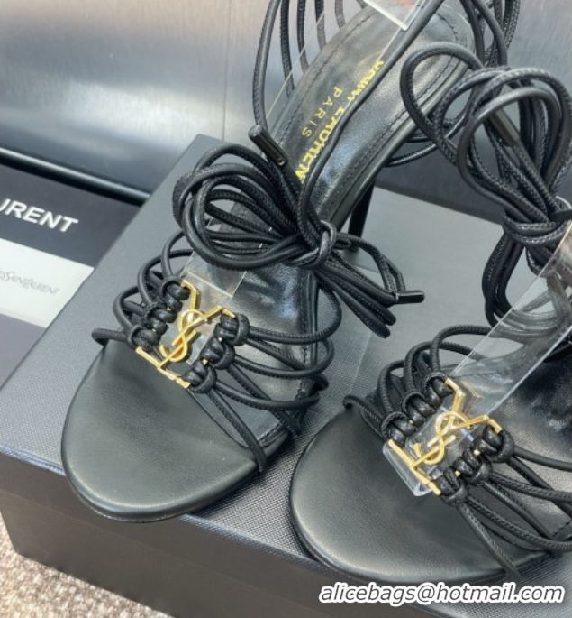 Sumptuous Saint Laurent Babylone Heel Sandals 9.5cm in Lambskin Leather Black 0825089