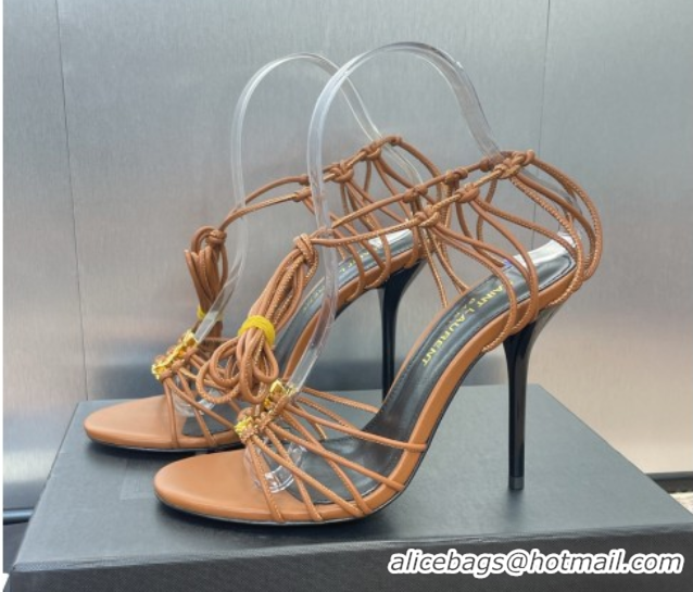 Stylish Saint Laurent Babylone Heel Sandals 9.5cm in Lambskin Leather Brown 0825090