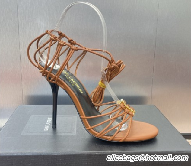 Stylish Saint Laurent Babylone Heel Sandals 9.5cm in Lambskin Leather Brown 0825090