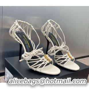 Pretty Style Saint Laurent Babylone Heel Sandals 9.5cm in Lambskin Leather White 0825091