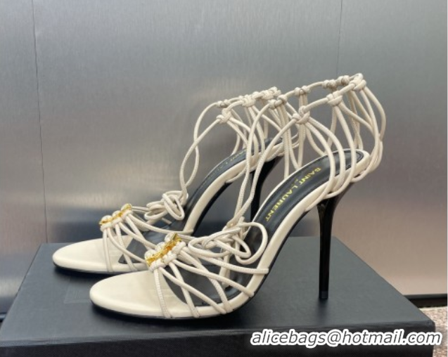Pretty Style Saint Laurent Babylone Heel Sandals 9.5cm in Lambskin Leather White 0825091