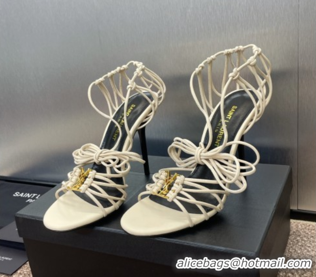 Pretty Style Saint Laurent Babylone Heel Sandals 9.5cm in Lambskin Leather White 0825091