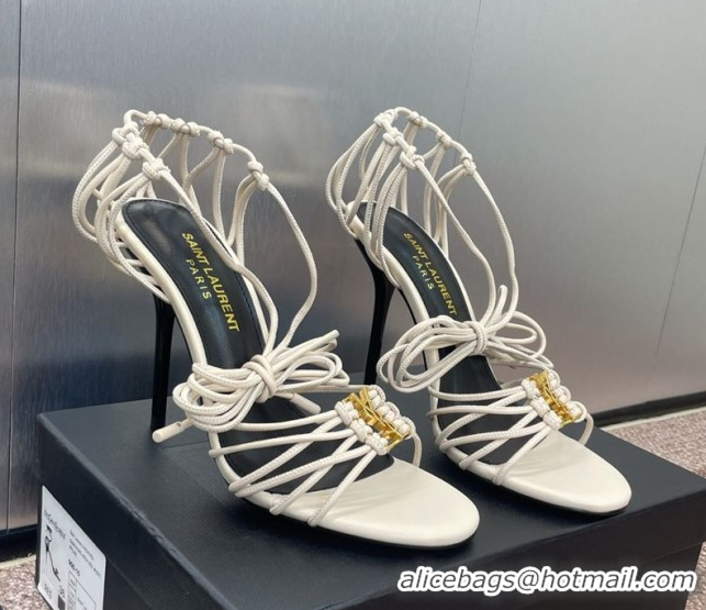 Pretty Style Saint Laurent Babylone Heel Sandals 9.5cm in Lambskin Leather White 0825091