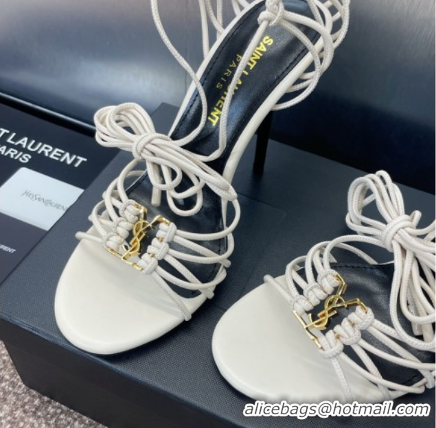 Pretty Style Saint Laurent Babylone Heel Sandals 9.5cm in Lambskin Leather White 0825091