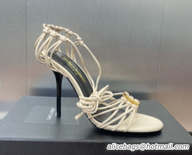 Pretty Style Saint Laurent Babylone Heel Sandals 9.5cm in Lambskin Leather White 0825091