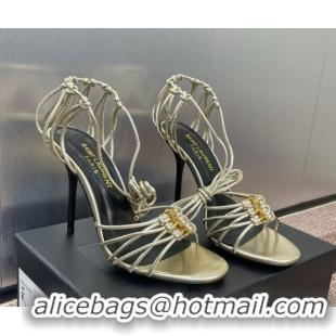 1:1 aaaaa Saint Laurent Babylone Heel Sandals 9.5cm in Lambskin Leather Gold 0825092