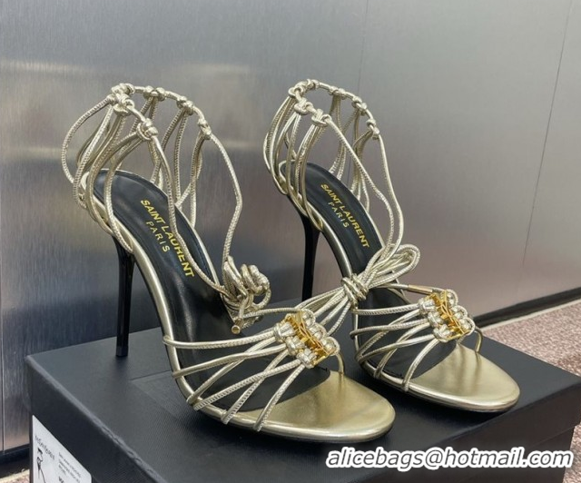 1:1 aaaaa Saint Laurent Babylone Heel Sandals 9.5cm in Lambskin Leather Gold 0825092