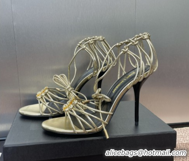 1:1 aaaaa Saint Laurent Babylone Heel Sandals 9.5cm in Lambskin Leather Gold 0825092