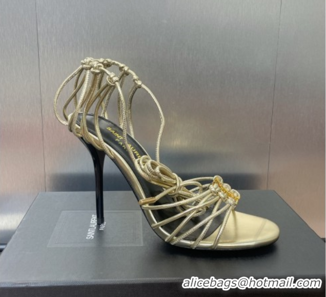 1:1 aaaaa Saint Laurent Babylone Heel Sandals 9.5cm in Lambskin Leather Gold 0825092