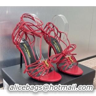 1:1 Saint Laurent Babylone Heel Sandals 9.5cm in Lambskin Leather Red 0825093