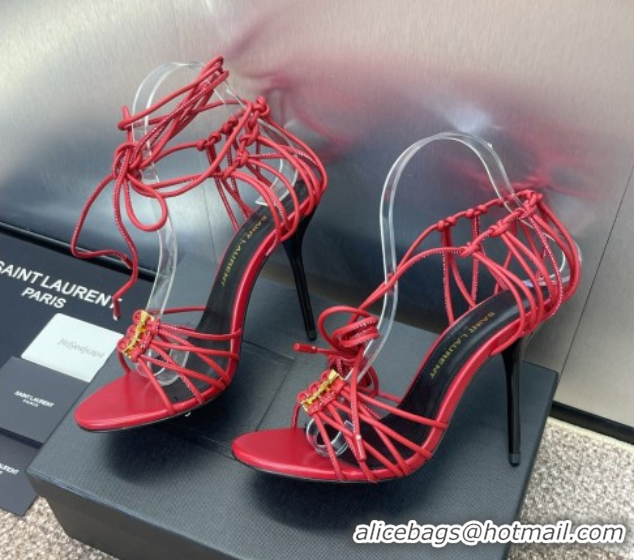 1:1 Saint Laurent Babylone Heel Sandals 9.5cm in Lambskin Leather Red 0825093